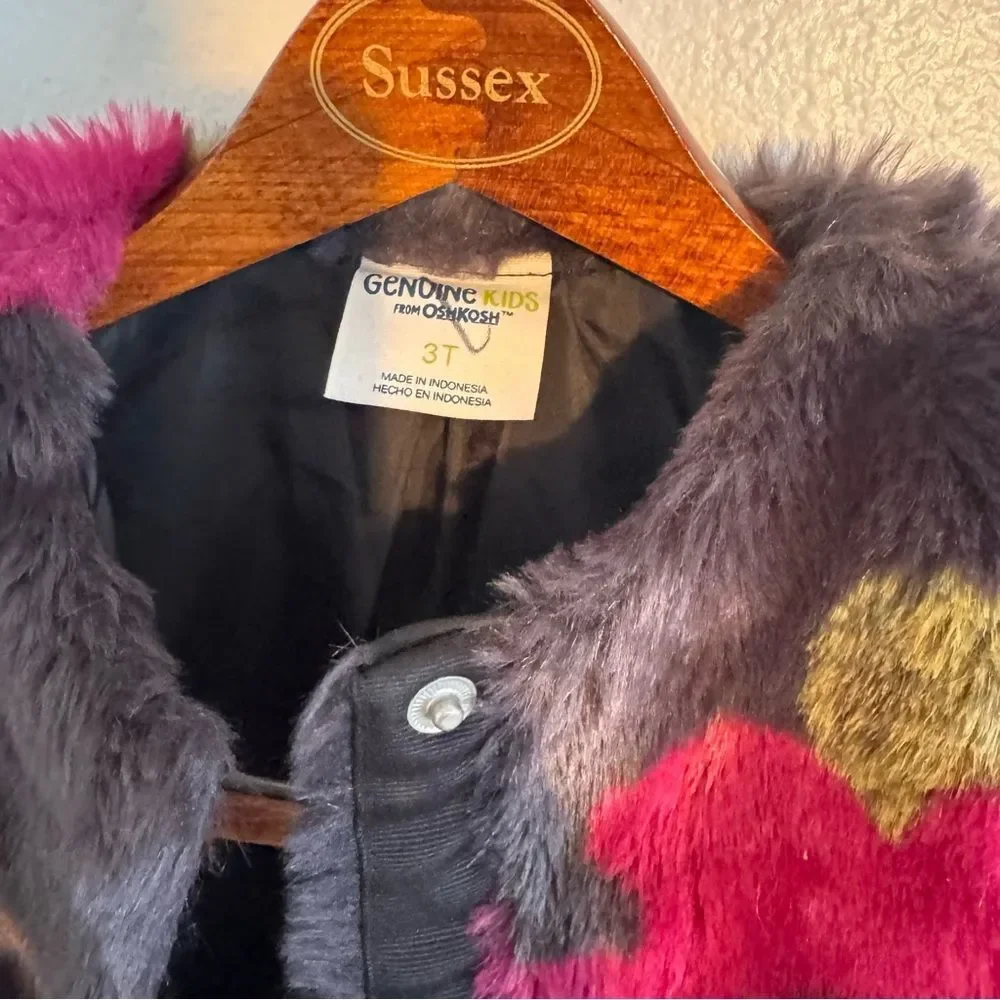 Genuine Kids From Oshkosh Jacket Faux Fur Ebony Floral Coat Size 3T